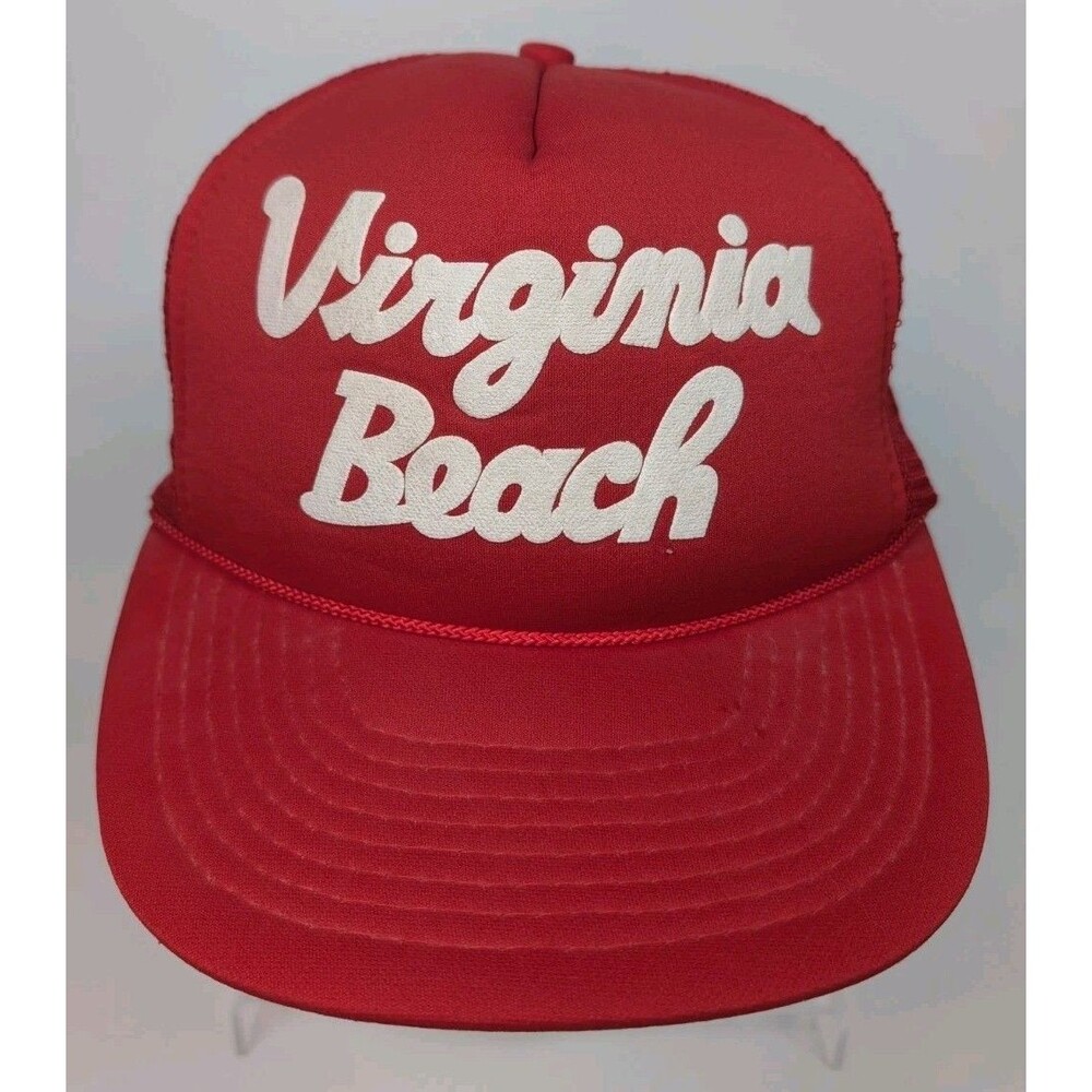 Vintage Virginia Beach Red Mesh Trucker Hat Snapback Tourist Souvenir Cap Retro